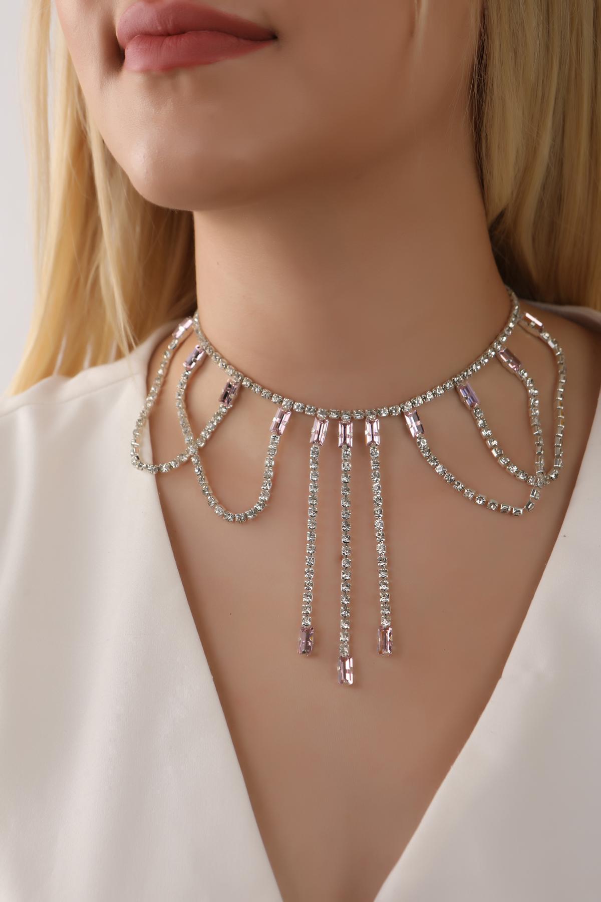 Stylish%20Su%20Yolu%20Pembe%20Taşlı%20Çok%20Taşlı%20Choker%20Kolye%20Tasarım%20Choker%20Kolye%20Gerdanlık%20Boyunluk